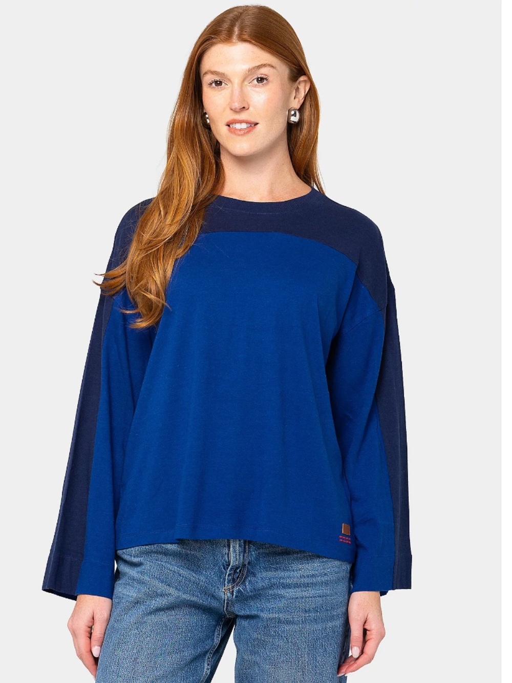 Peace Love World Cotton Long Sleeve Tee, Blue Sz 1X a714561